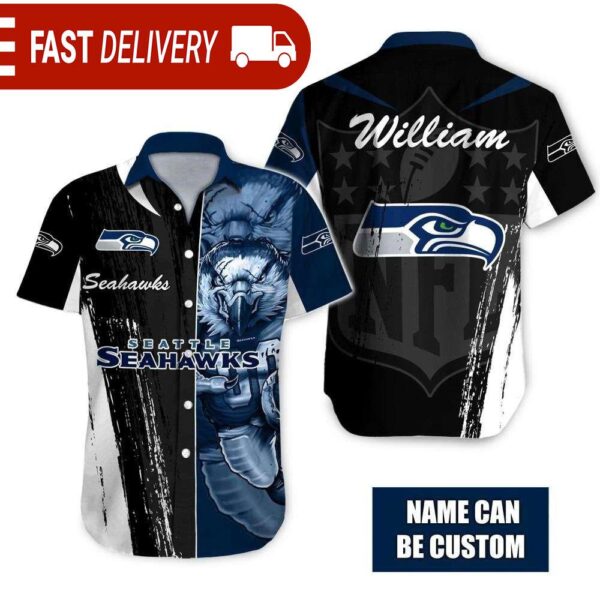 Seattle Seahawks Blitz Mascot Personalized NFL Hawaiian Shirt - available at - rugbyfanstore.com