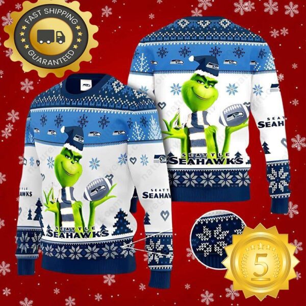 Seattle Seahawks Grinch Ugly Christmas Sweater NFL Gifts - available at - rugbyfanstore.com