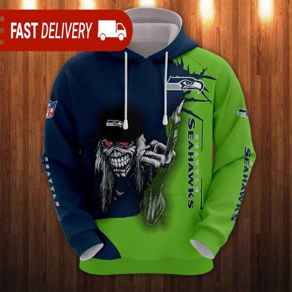 Seattle Seahawks Long Hair Skull Halloween Hoodie NFL Gifts - available at - rugbyfanstore.com