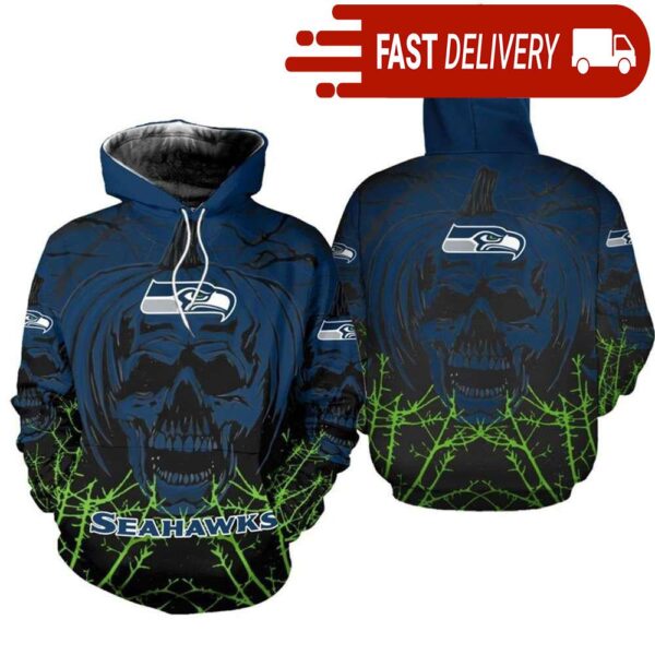 Seattle Seahawks Pumpkin Skull 3D Halloween Hoodie Best NFL Gifts for Fans - available at - rugbyfanstore.com