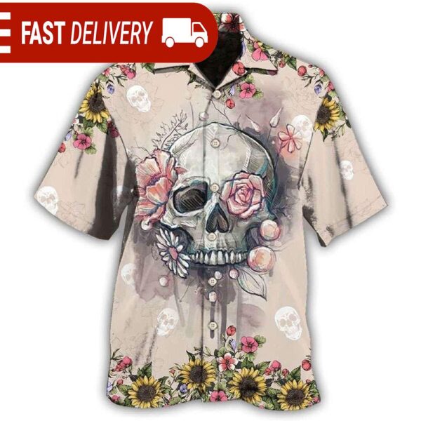 Skull Life Style Sunflower Hawaiian Shirt - available at - rugbyfanstore.com