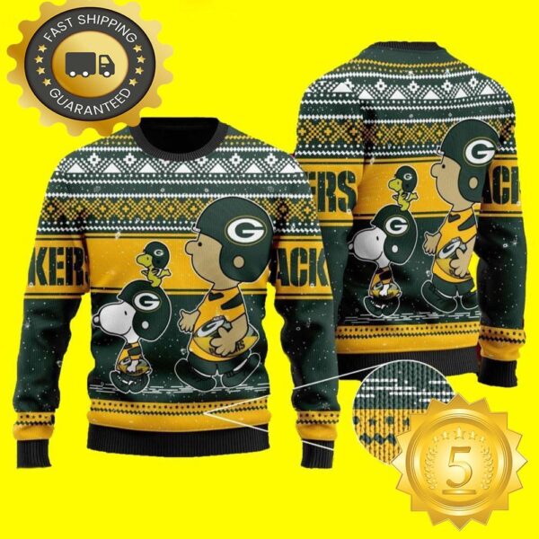 Snoopy Charlie Brown Green Bay Packers Lover NFL Ugly Christmas Sweater - available at - rugbyfanstore.com