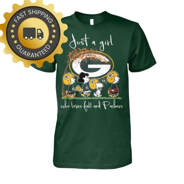 Snoopy Peanuts Just A Girl Who Love Fall And Packers Tshirt, Best NFL Gifts for Her - available at - rugbyfanstore.com