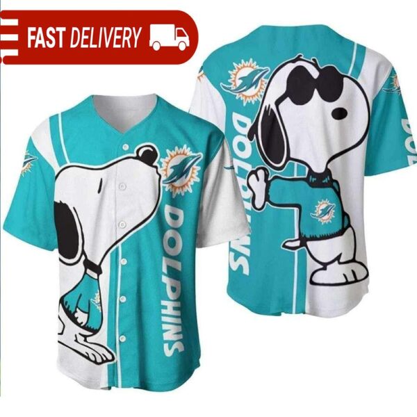 Snoopy Peanuts Miami Dolphins Baseball Jersey Funny Gift For NFL Fans - available at - rugbyfanstore.com