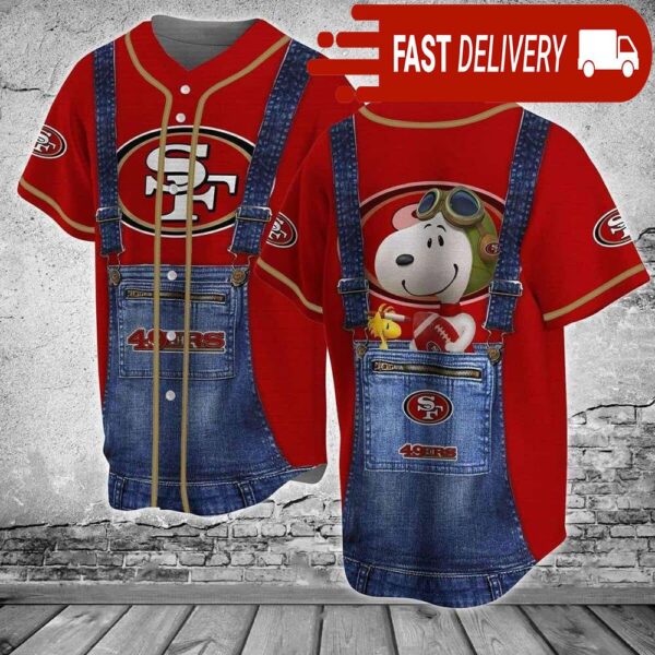 Snoopy Woodstock San Francisco 49ers Baseball Jersey Gift For NFL Fans - available at - rugbyfanstore.com