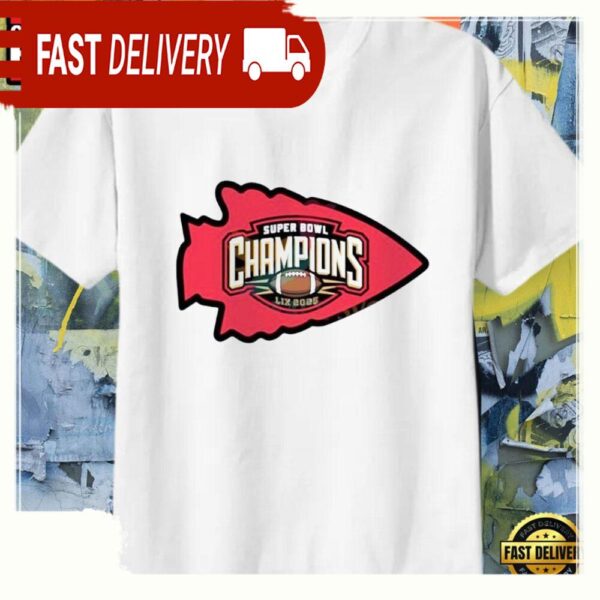 Super Bowl LIX Champions 2025 Kansas City Chiefs White T Shirt - available at - rugbyfanstore.com