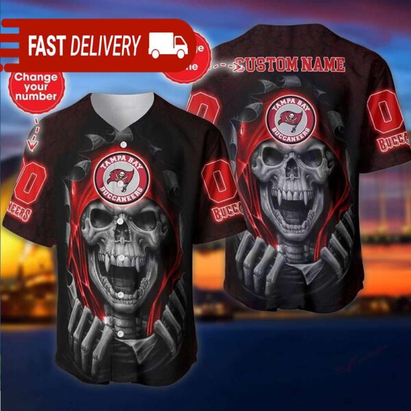 Tampa Bay Buccaneers Custom NFL Jersey Skull Personalized Baseball Jersey - available at - rugbyfanstore.com