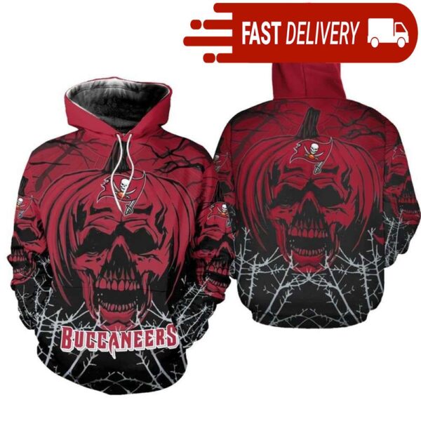 Tampa Bay Buccaneers Pumpkin Skull 3D Halloween Hoodie Best NFL Gifts for Fans - available at - rugbyfanstore.com