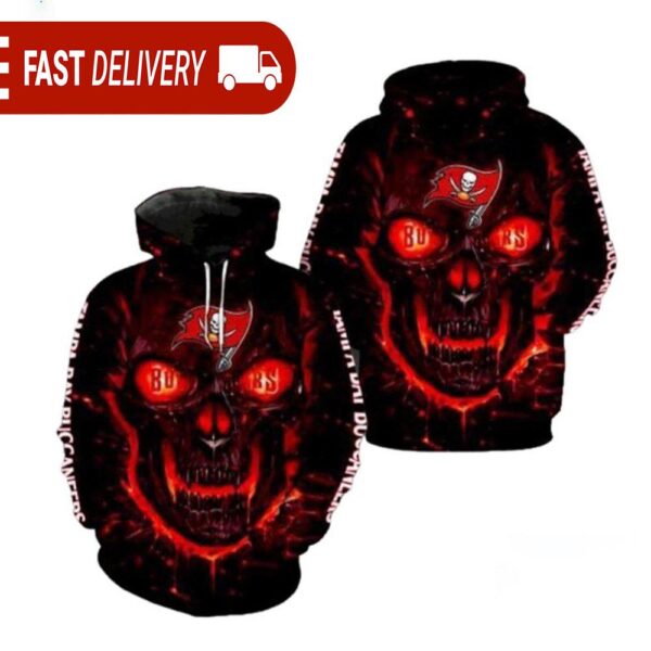 Tampa Bay Buccaneers Red Flaming Skull NFL Hoodie Gifts for Fans - available at - rugbyfanstore.com