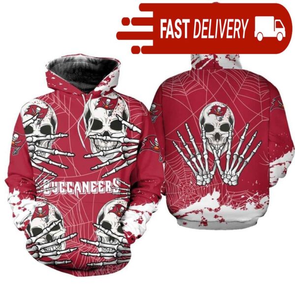 Tampa Bay Buccaneers Skull 3D Hoodie for Halloween Best NFL Gifts for Fans - available at - rugbyfanstore.com