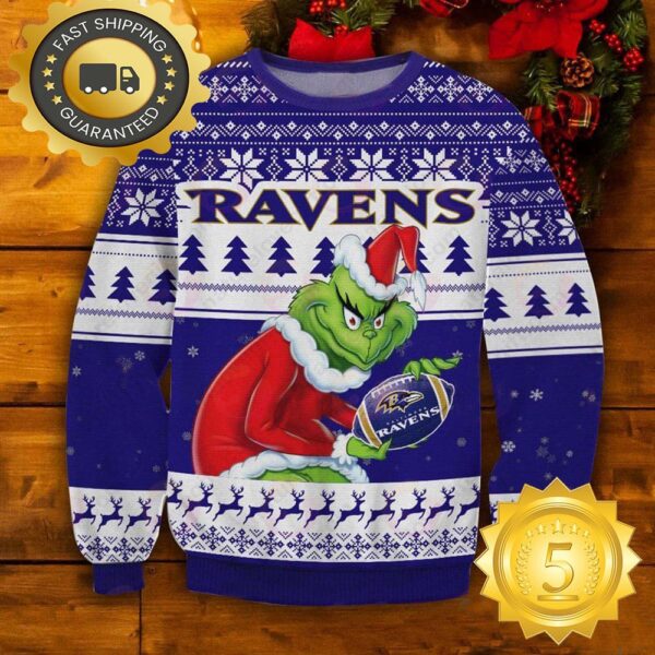 The Grinch Stole Baltimore Ravens NFL Ugly Christmas Sweater - available at - rugbyfanstore.com