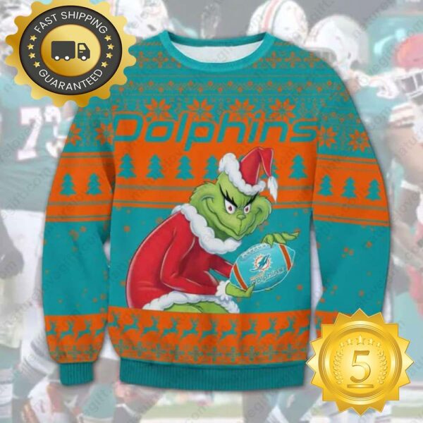 The Grinch Stole Miami Dolphins NFL Ugly Christmas Sweater - available at - rugbyfanstore.com