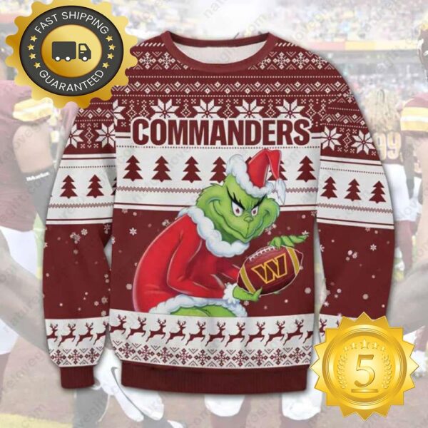 The Grinch Stole Washington Commanders NFL Ugly Christmas Sweater - available at - rugbyfanstore.com