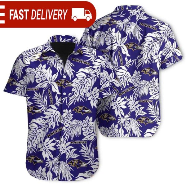 Tropical Leafs Baltimore Ravens NFL Button Up Hawaiian Shirt - available at - rugbyfanstore.com