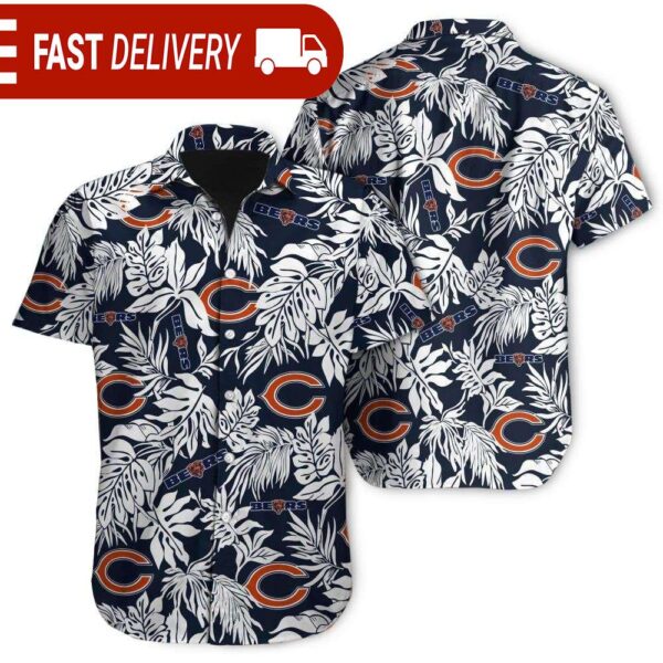 Tropical Leafs Chicago Bears NFL Button Up Hawaiian Shirt - available at - rugbyfanstore.com