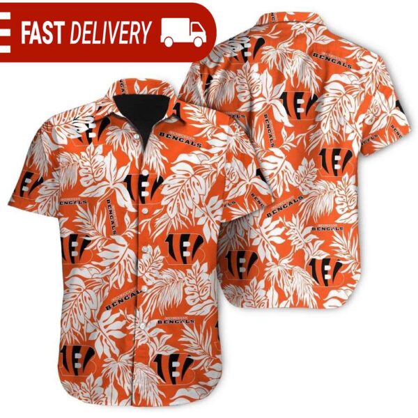 Tropical Leafs Cincinnati Bengals NFL Button Up Hawaiian Shirt - available at - rugbyfanstore.com