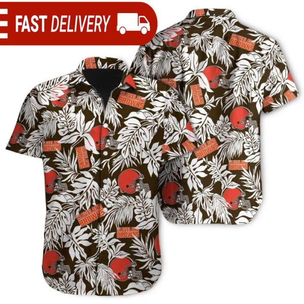 Tropical Leafs Cleveland Browns NFL Button Up Hawaiian Shirt - available at - rugbyfanstore.com