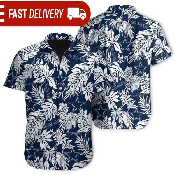 Tropical Leafs Dallas Cowboys NFL Button Up Hawaiian Shirt - available at - rugbyfanstore.com