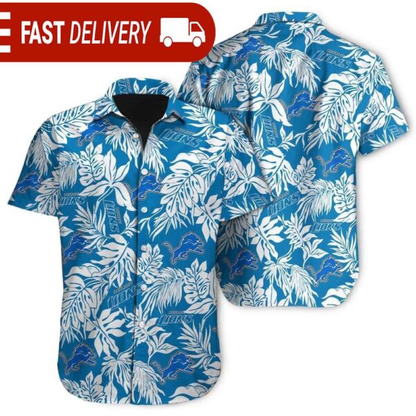 Tropical Leafs Detroit Lions NFL Button Up Hawaiian Shirt - available at - rugbyfanstore.com