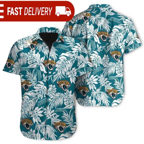 Tropical Leafs Jacksonville Jaguars NFL Button Up Hawaiian Shirt - available at - rugbyfanstore.com