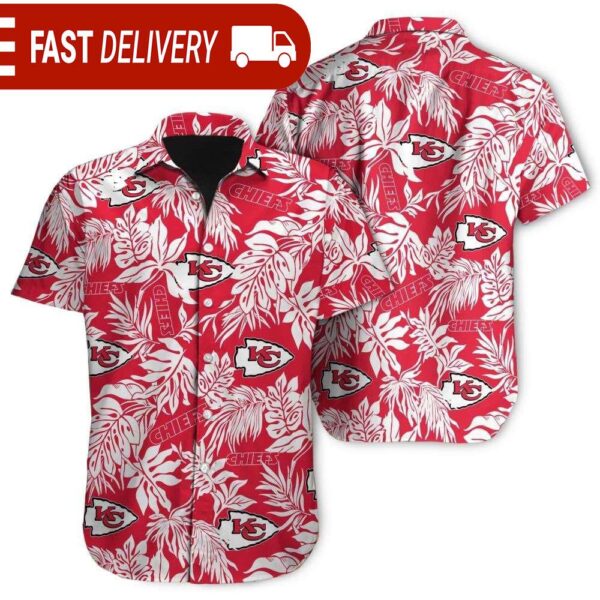 Tropical Leafs Kansas City Chiefs NFL Button Up Hawaiian Shirt - available at - rugbyfanstore.com