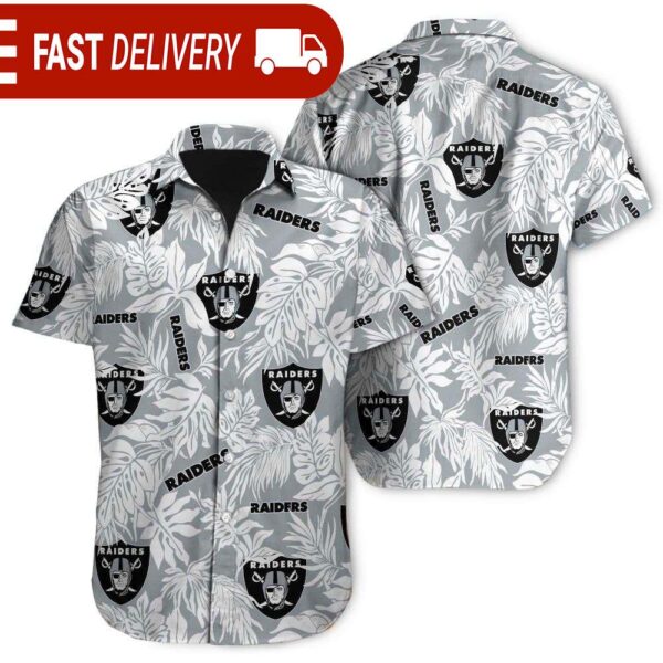 Tropical Leafs Las Vegas Raiders NFL Button Up Hawaiian Shirt - available at - rugbyfanstore.com