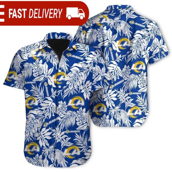 Tropical Leafs Los Angeles Rams NFL Button Up Hawaiian Shirt - available at - rugbyfanstore.com