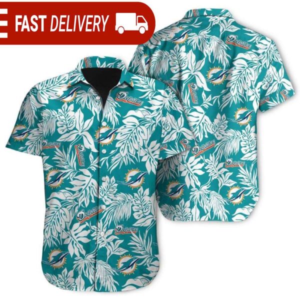 Tropical Leafs Miami Dolphins NFL Button Up Hawaiian Shirt - available at - rugbyfanstore.com