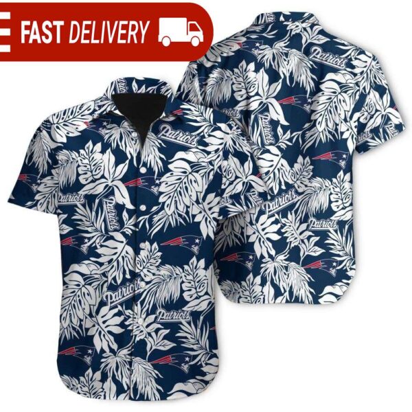 Tropical Leafs New England Patriots NFL Button Up Hawaiian Shirt - available at - rugbyfanstore.com