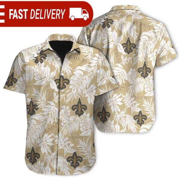 Tropical Leafs New Orleans Saints NFL Button Up Hawaiian Shirt - available at - rugbyfanstore.com