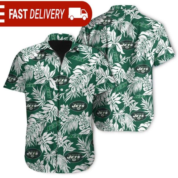 Tropical Leafs New York Jets NFL Button Up Hawaiian Shirt - available at - rugbyfanstore.com