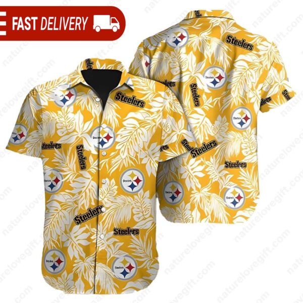 Tropical Leafs Pittsburgh Steelers NFL Button Up Hawaiian Shirt - available at - rugbyfanstore.com