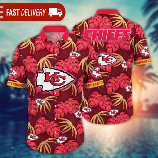 Tropical Leaves Kansas City Chiefs NFL Hawaiian Shirt - available at - rugbyfanstore.com