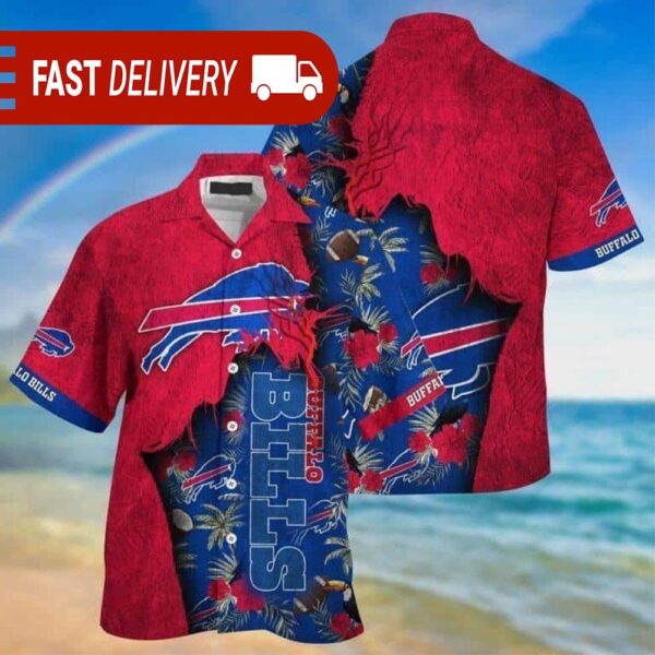 Tropical Red Hibiscus NFL Buffalo Bills Hawaiian Shirt - available at - rugbyfanstore.com