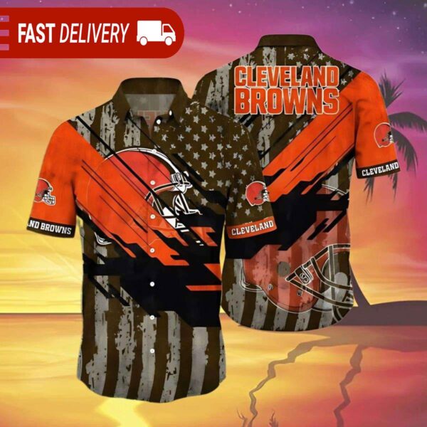 Vintage Cleveland Brown American Flag NFL Hawaiian Shirt - available at - rugbyfanstore.com