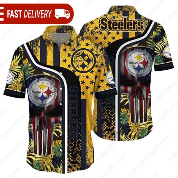 Vintage Pittsburgh Steelers American Flag NFL Hawaiian Shirt - available at - rugbyfanstore.com