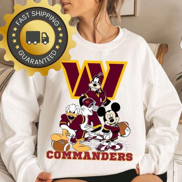 Washington Commanders Mickey Goofy Donald Disney NFL Sweatshirt Gifts for Fans - available at - rugbyfanstore.com