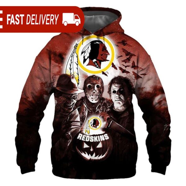 Washington Football Team Horror Night Freddy Jason Michael Myers Hoodie Halloween NFL Gifts - available at - rugbyfanstore.com