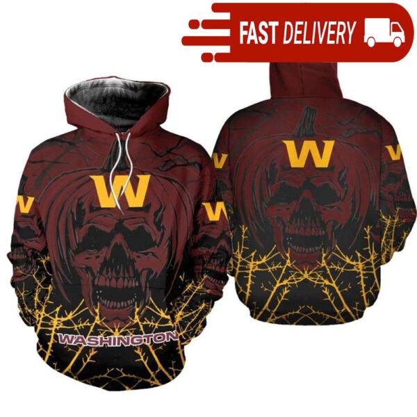 Washington Football Team Pumpkin Skull 3D Halloween Hoodie Best NFL Gifts for Fans - available at - rugbyfanstore.com