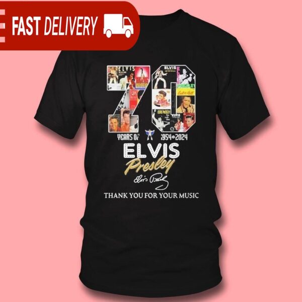 70th Anniversary 1954-2024 Elvis Presley Commemorative T-Shirt: Celebrating 70 Years of Music - available at - rugbyfanstore.com