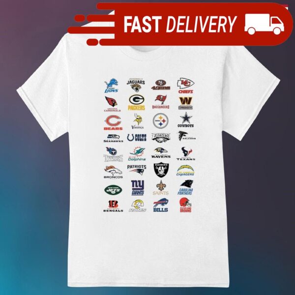 All NFL teams logo shirt - available at - rugbyfanstore.com