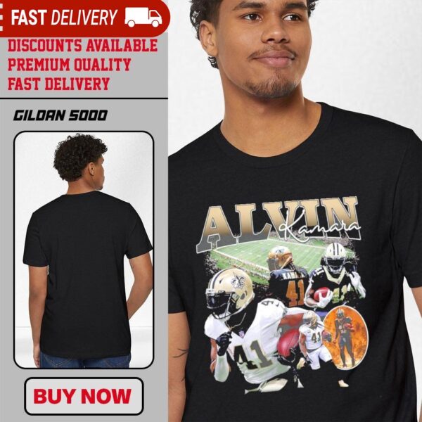 Alvin Kamara New Orleans Saints number 41 graphic style shirt - available at - rugbyfanstore.com