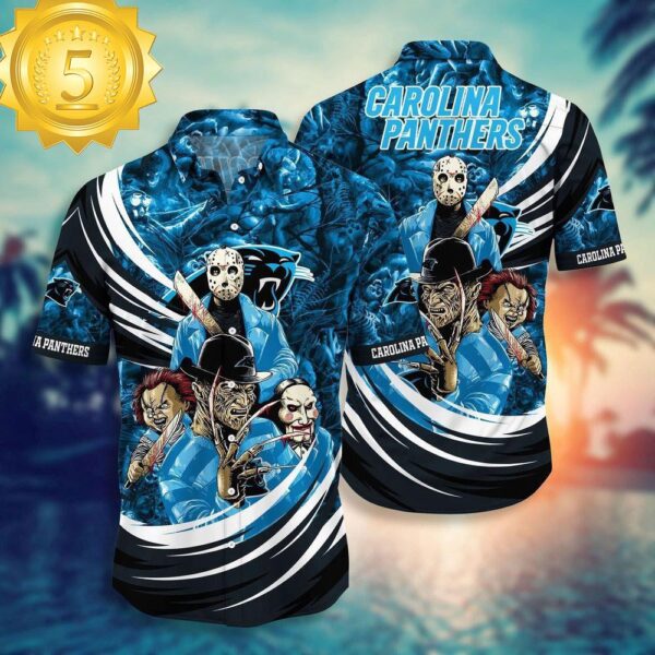 Carolina Panthers NFL Halloween Horror Movies Hawaiian Shirts - available at - rugbyfanstore.com