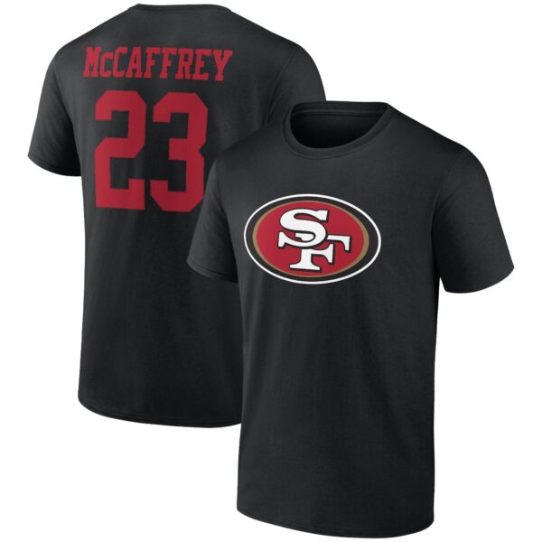 Christian McCaffrey San Francisco 49ers Fanatics Branded Black Icon Player Name & Number T-shirt - available at - rugbyfanstore.com