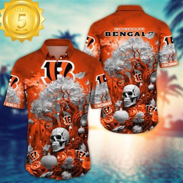 Cincinnati Bengals Halloween Skull Pumpkin – NFL Hawaiian Shirt - available at - rugbyfanstore.com