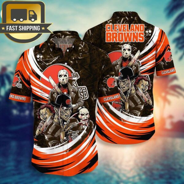 Cleveland Browns NFL Halloween Horror Movies Hawaiian Shirts - available at - rugbyfanstore.com