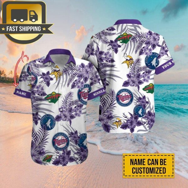 Custom Name Minnesota Vikings Minnesota Twins Minnesota Timberwolves Minnesota Wild Hawaiian Shirt - available at - rugbyfanstore.com