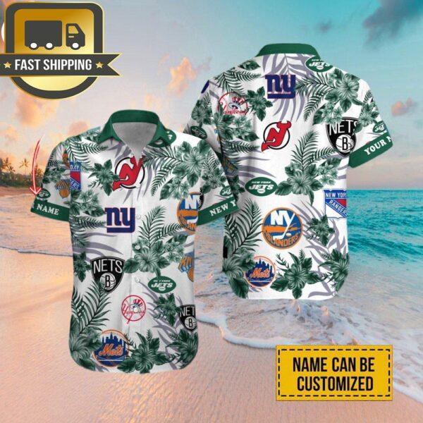 Custom Name New York Giants New York Jets New York Mets New York Yankees Hawaiian Shirt - available at - rugbyfanstore.com