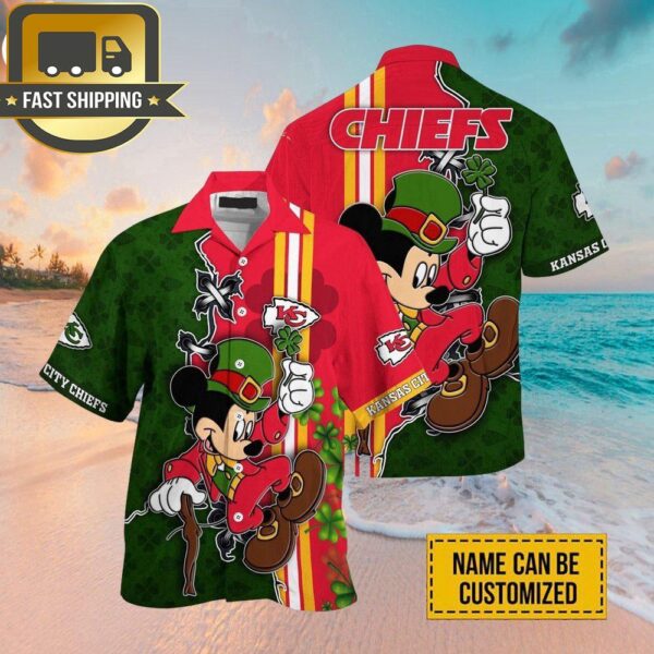 Custom Name NFL Kansas City Chiefs Mickey Mouse Tropical Hawaiian Shirt - available at - rugbyfanstore.com