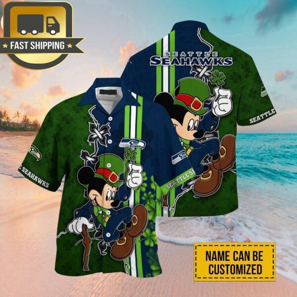 Custom Name NFL Seattle Seahawks Mickey Mouse Hawaiian Shirt - available at - rugbyfanstore.com